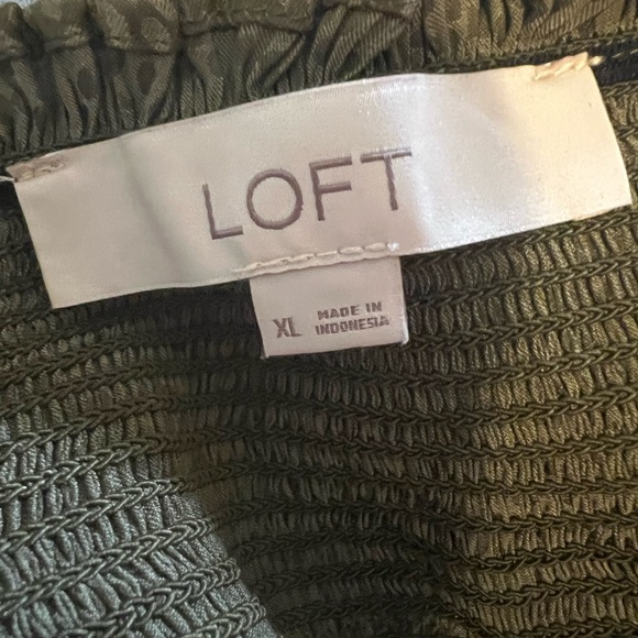 LOFT Fresh Ivy Green Smocked Yoke Swing Dress Women Size XL Long Sleeve Olive - Picture 4 of 4